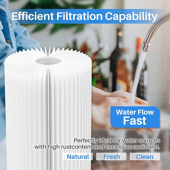 ICEPURE 20 Micron 10" x 4.5" Whole House Sediment Pleated Water Filter Replacement for GE FXHSC, Culligan R50-BBSA, Pentek R50-BB, DuPont WFHDC3001, W50PEHD, GXWH40L, GXWH35F for Well Water, 3PACK