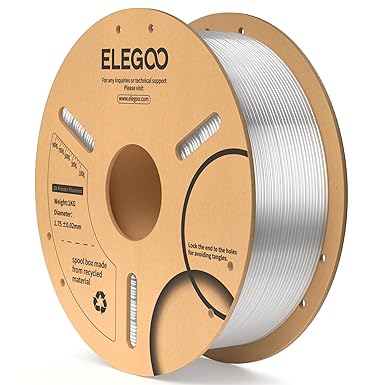 ELEGOO PLA Filament 1.75mm Clear 1KG, 3D Printer Filament Dimensional Accuracy +/- 0.02mm, 1kg Cardboard Spool(2.2lbs) 3D Printing Filament Fits for Most FDM 3D Printers