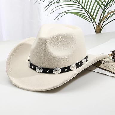 GEMVIE Cowboy Hat for Men Womens Classic Crushable Roll Up Brim Cowboy Hat Belt Buckle Western Cowboy Cowgirl Hat
