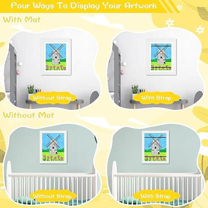 3-Pack White Kids Art Frames - 10x12.5 with Mat, 8.5x11 Without Mat, Changeable Front Opening, Holds Drawings, Crafts, Artwork