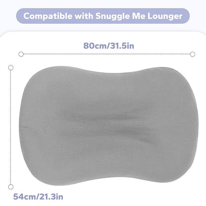 FUNUPUP Muslin Baby Lounger Cover Compatible with Snuggle Me Lounger, Infant Lounger Pillow Cover for Newborn, Removable Newborn Lounger Cover for Boys and Girls, Grey