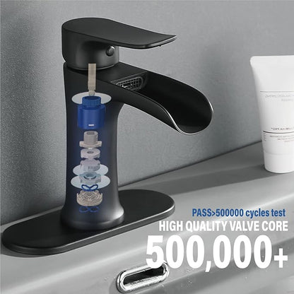 Yundoom Matte Black Bathroom Faucet,Bathroom Sink Faucet,Waterfall Bathroom Faucet,Single Hole Or 3 Hole Bathroom Faucet with 4 Inch Deck Plate,Farmhouse Rv Brass Bathroom Faucet,BF02.