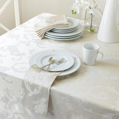 Benson Mills Harmony Scroll Woven Damask Fabric Tablecloth, Everyday, Parties, Special Occasions, Weddings and Holiday Table Cloth (60" X 94" Rectangular, Birch)