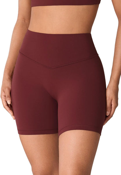 Hugcurve No Front Seam High Waisted Workout Biker Shorts for Women 6 Inches Tummy Control Buttery Soft Yoga Pants Gym