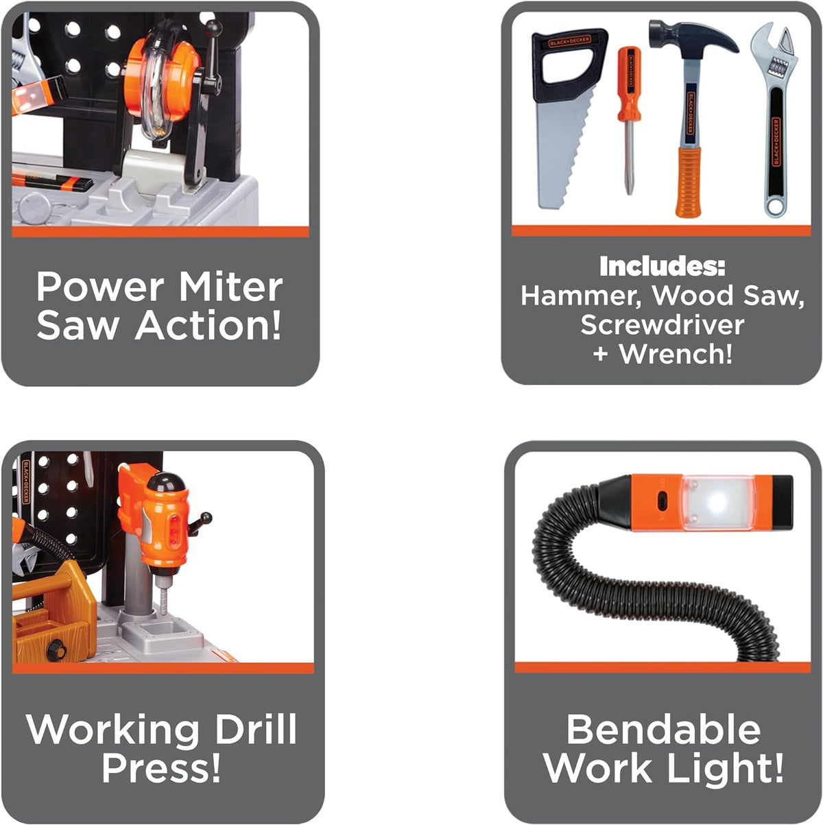 JAKKS Pacific Black+Decker Kids Workbench - Power Tools Workshop - Build Your Own Toy Tool Box – 75 Realistic Toy Tools and Accessories [ Exclusive]