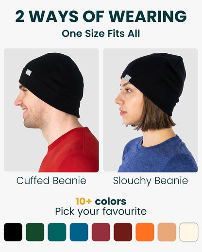 Merino Wool Beanie (color does not match, Medium Blue) for Women & Men - 100% Merino Skull Cap 17.5um - All Season Unisex Adult Hat & Socks for Running, Hiking