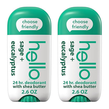 hello White Sage  Eucalyptus Deodorant With Shea Butter for Women  Men, Aluminum Free, Baking Soda Free, Parabens Free, 24 Hour Odor Protection, 2.6 Ounce, (1)