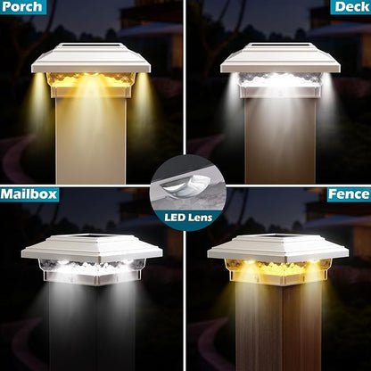 SIEDiNLAR 5.5x5.5 inch Solar Post Lights 50 Lumens 2 Modes, Post Caps Light Outdoor Waterproof for 5.5x5.5 Vinyl Wooden Posts, Deck Fence Garden Patio Decor, Warm/White Lighting (White,1 Pack)