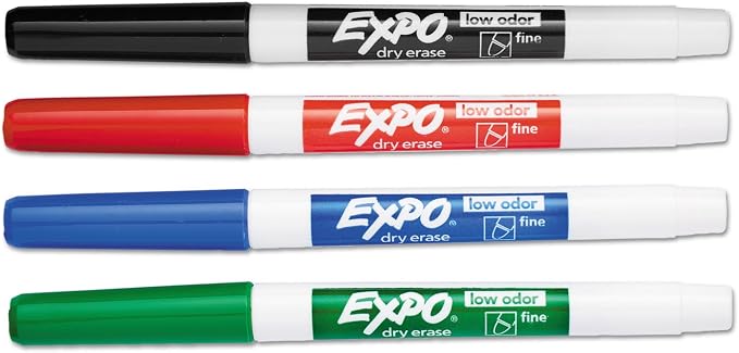 EXPO 86074 Low Odor Dry Erase Marker Fine Point Assorted 4/Set