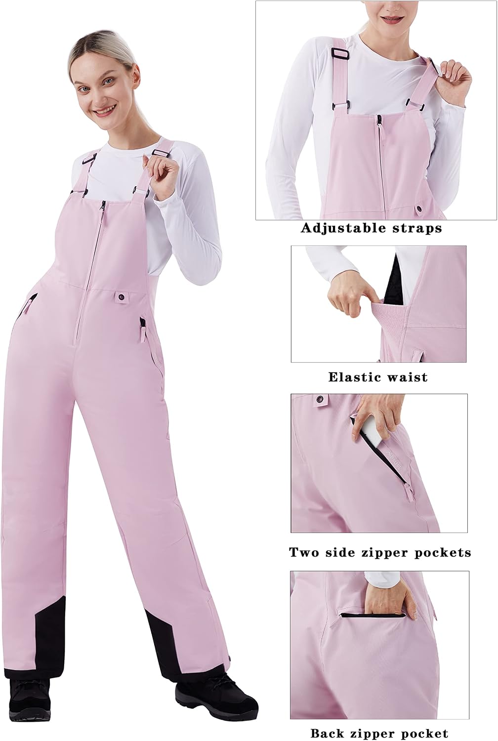 Womens Insulated Snow Bibs Waterproof Winter Ski Pants Snowboarding Overalls