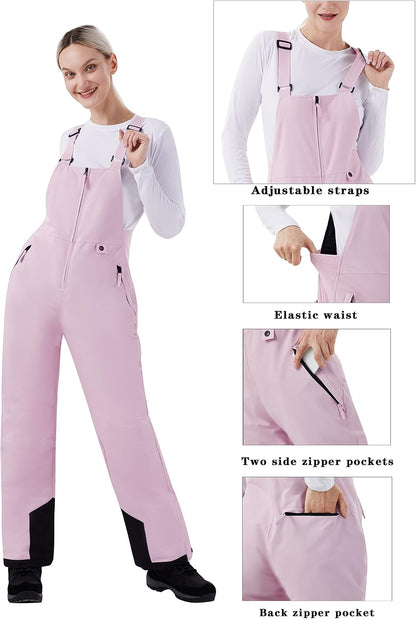 Womens Insulated Snow Bibs Waterproof Winter Ski Pants Snowboarding Overalls