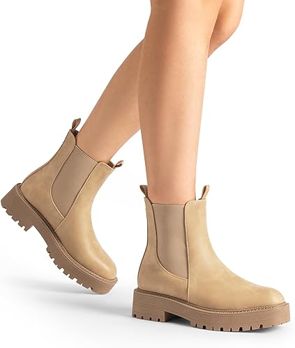 DREAM PAIRS Women's Chelsea Ankle Boots Fashion Low Heel Lug Sole Platform Fall Booties Shoes