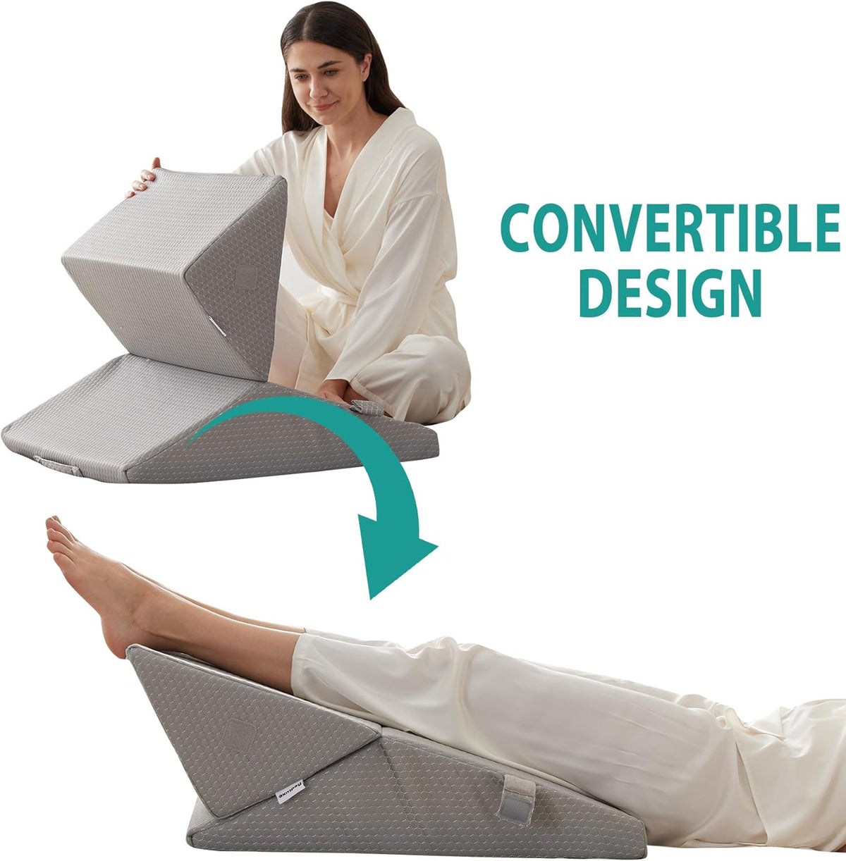 3Pcs Orthopedic Bed Wedge Pillow Set, Foam Wedge Pillow Post Surgery for Back, Leg and Knee Support, Adjustable 9&12 Inch Folding Triangle Pillow for Sleeping, Acid Reflux, Snoring, Gray