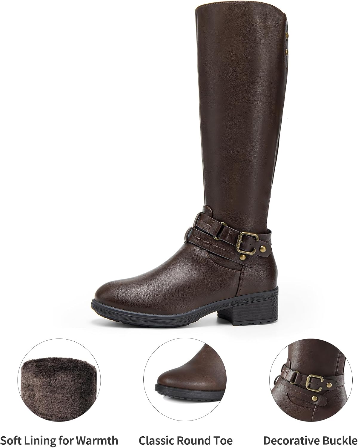 Women's Knee High Boots, Buckle Riding Boots