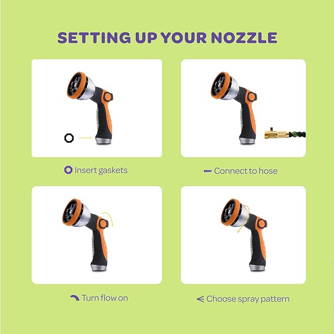 Hose Nozzle [Orange] Heavy Duty Hose Sprayer With 10 Adjustable Watering Patterns. Thumb Control Design, Comfortable Ergonomic Grip, Garden Hose Nozzle for Watering Plants & Lawns/Fun showers/Cleaning