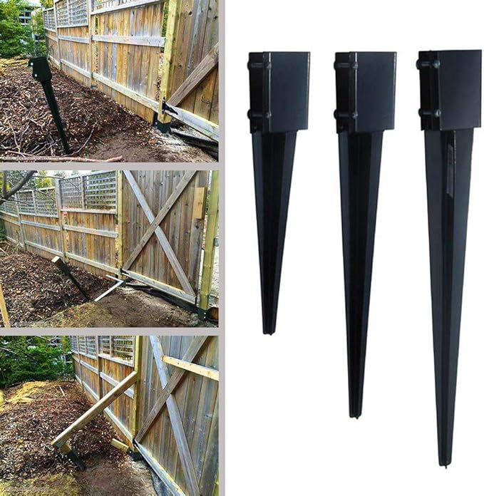 Fence Post Anchor Ground Spike Metal Black Powder Coated 24 x 4 x 4 Inches Outer Diameter (Inner Diameter 3.5 x3.5 Inches), Pack of 1