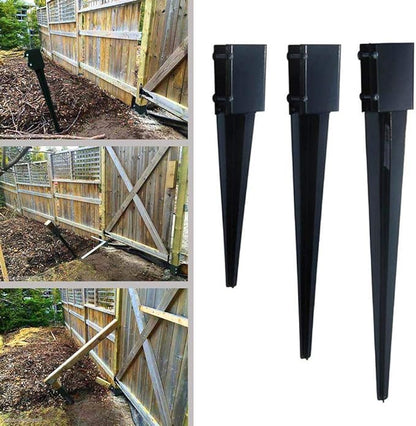 Fence Post Anchor Ground Spike Metal Black Powder Coated 24 x 4 x 4 Inches Outer Diameter (Inner Diameter 3.5 x3.5 Inches), Pack of 1