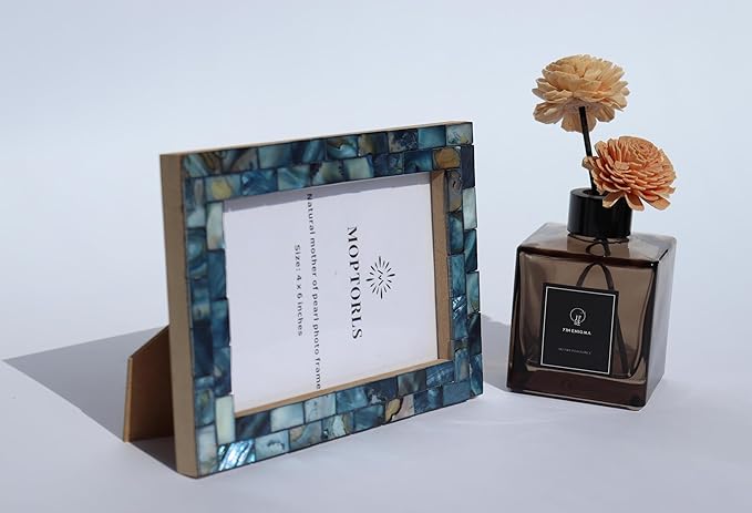 8x10 Mother of Pearl Shell Picture Frame, Suitable for Hangable Wall and Tabletop, Ideal for Home Decoration and Gifts, 1 Item Dark Blue