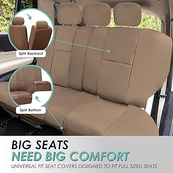 FH-PU002-1010 Classic Exquisite Leather Bench Seat Covers, Split Bench, Solid Beige color