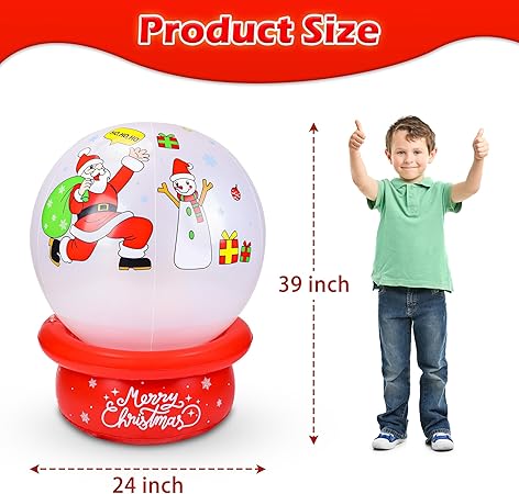 Christmas Inflatables Outdoor Decorations, Gaint PVC Christmas Inflatable Ball Decor Built-in Colorful LED, Weatherproof Holiday Snow Globe for Kids Garden Patio Lawn Party Xmas Gifts