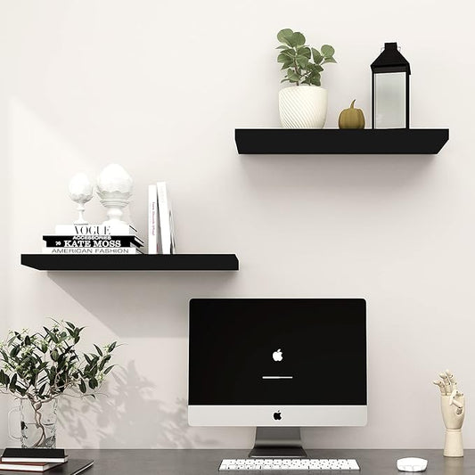 WELLAND Set of 2 Floating Shelves Wall Mounted Shelf, for Home Decor with 8" Deep (Black, 24 inch)