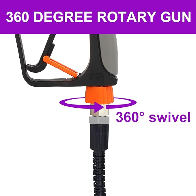 PWACCS Pressure Washer Gun with Swivel, Short Power Washer Gun with 38 Quick Connector, M22 14mm 15mm Fitting, 5 Pressure Washer Nozzle Tips with Holder, 5000 PSI Black
