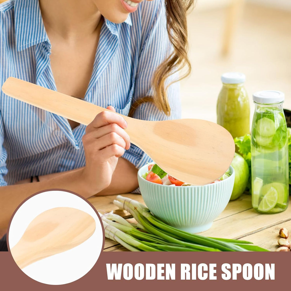 Wooden Rice Paddle Spoon 40cm Long Handle Kitchen Serving Spoon Non-stick Food Paddle for Cooking and Mixing Home Use