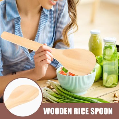 Wooden Rice Paddle Spoon 40cm Long Handle Kitchen Serving Spoon Non-stick Food Paddle for Cooking and Mixing Home Use