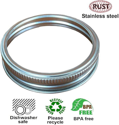 Food Safe and BPA Free Silver Stainless Steel Rust Resistant Screw BandsRings for Mason, Ball, Canning Jars (12 Pack, Regular Mouth)
