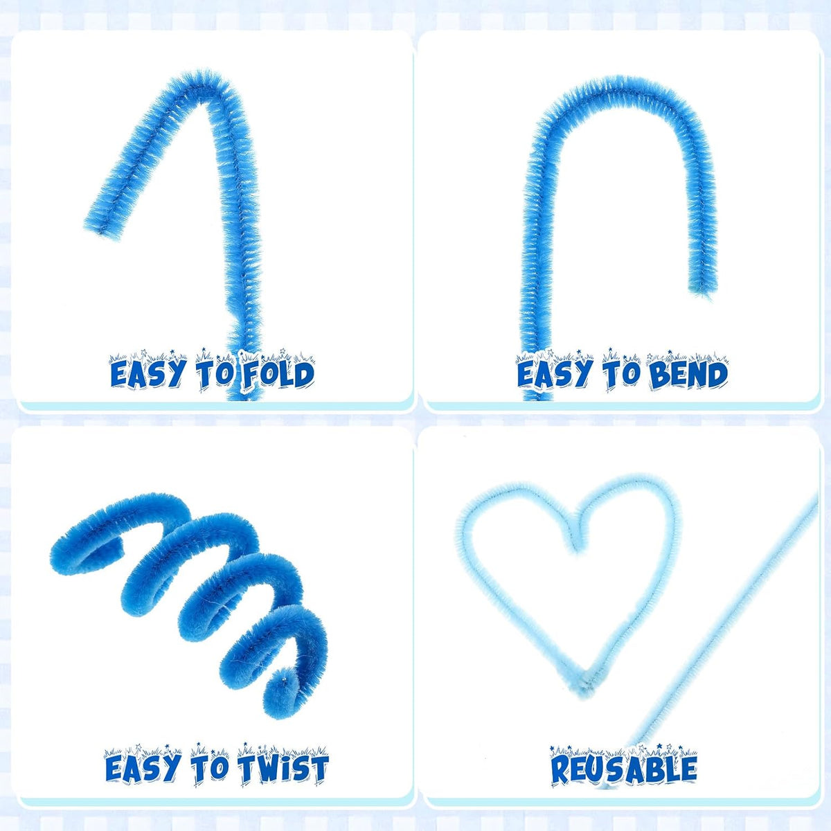 RoundFunny 400 Pcs 24 Inch Extra Long Blue Pipe Cleaners Chenille Stem Thick Fluffy Pipe Cleaners Craft Supplies for Halloween Arts Crafts Decorations Hair DIY Handcraft Project