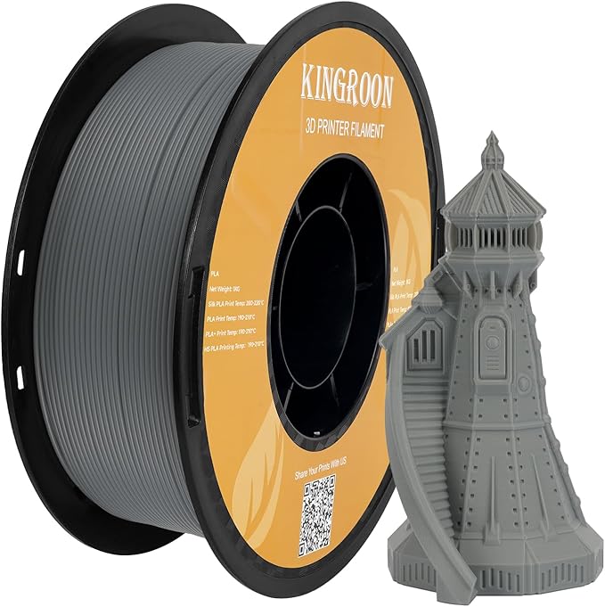 Kingroon High Speed PLA 3D Printer Filament 1.75mm, 3D Printer Rapid Filament for 30-600mm/s Hyper Printing Filament, Dimensional Accuracy +/- 0.03 mm, 1kg Plastic Spool(2.2lbs) (Gray)