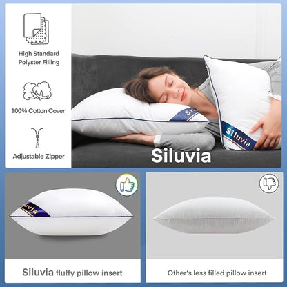 Siluvia 20"x20" Pillow Insert Set of 1 Decorative Square Square Throw 20 Pillows with 100% Cotton Cover for Sofa, Couch, and Bed - White