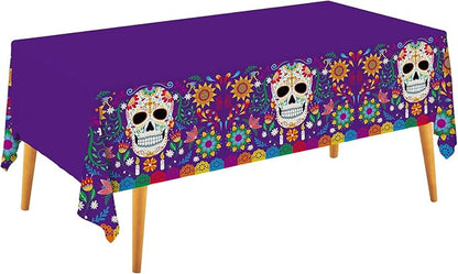 Day of The Dead Party Disposable Tablecloth Plastic Sugar Skull Table Cover for Dia De Los Muertos Party Decoration 54 X 108 inch 3 Pack for Day of The Dead Party