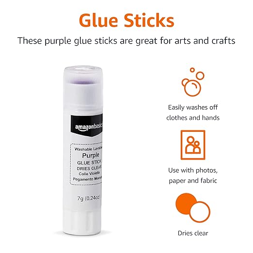 Basics Purple Washable School Glue Sticks, Dries Clear, Non-Toxic, 0.24-oz Stick, 60-Pack
