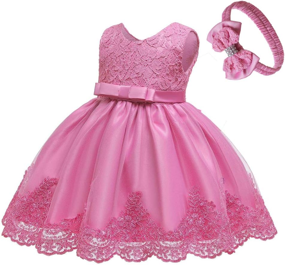 0-6T Toddler Baby Girl Embroidered Tutu Ball Gown Lace Dresses with Headwear.
