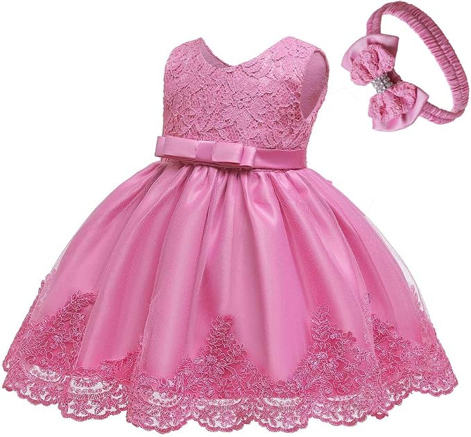 0-6T Toddler Baby Girl Embroidered Tutu Ball Gown Lace Dresses with Headwear