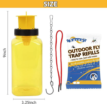 Dwcom 2 Pack Fly Traps Outdoor with Fly Bait, Fly Repellent for Outdoor Use Only, Controls Flies for Patios, Barns, Ranches, Hanging Fly Traps