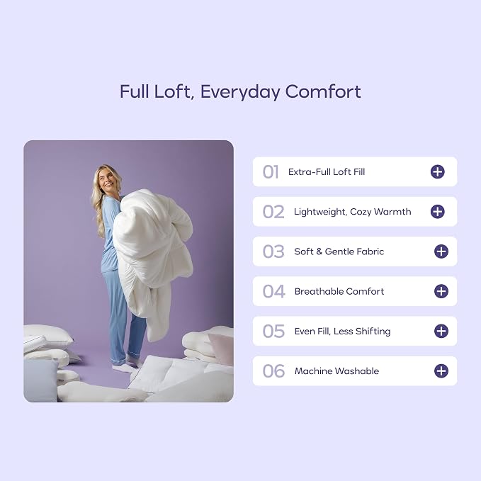 Mellow Marshmellow Comforter Full/Queen - Extra Fluffy Double-Stuffed Down Alternative Duvet Insert, All-Season Temperature-Balancing, Oeko-TEX Class I Fabric, Box-Stitch, Machine Washable