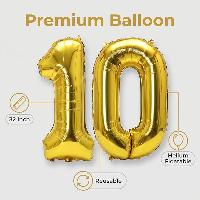 YPSelected 34 Inch Large Foil Helium Number Balloon Birthday Wedding Party pack of 6 (Gold, 3)