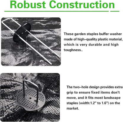 Bakulyor 50pcs Garden Staples Plastic Buffer Washer, Landscape Staple Stakes Gaskets, Yard Pins Gasket for Weed Barrier Fabric, They Keep The Barrier from Ripping & Create a Sturdier Hold - Black