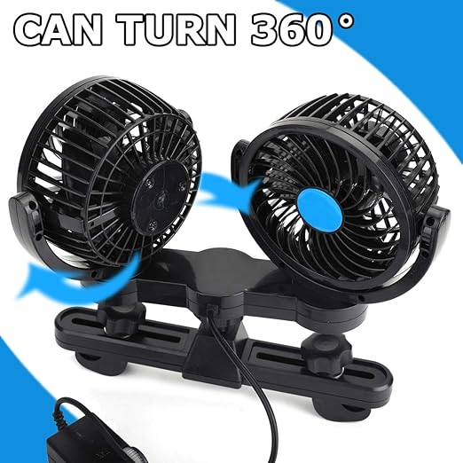 VaygWay 12v Car Cooling Fan Ai 1 Pack 360 Degree Rotatable Car Fan Ai Electric 2 Speed Dual Head Ai Cigarette Lighter Travel Camping Fan Ai Universal Car Truck RV SUV G (1)