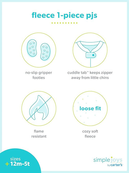 Simple Joys by Carter's Toddlers and Baby Girls' Loose-Fit Flame Resistant Fleece Footed Pajamas, Pack of 3