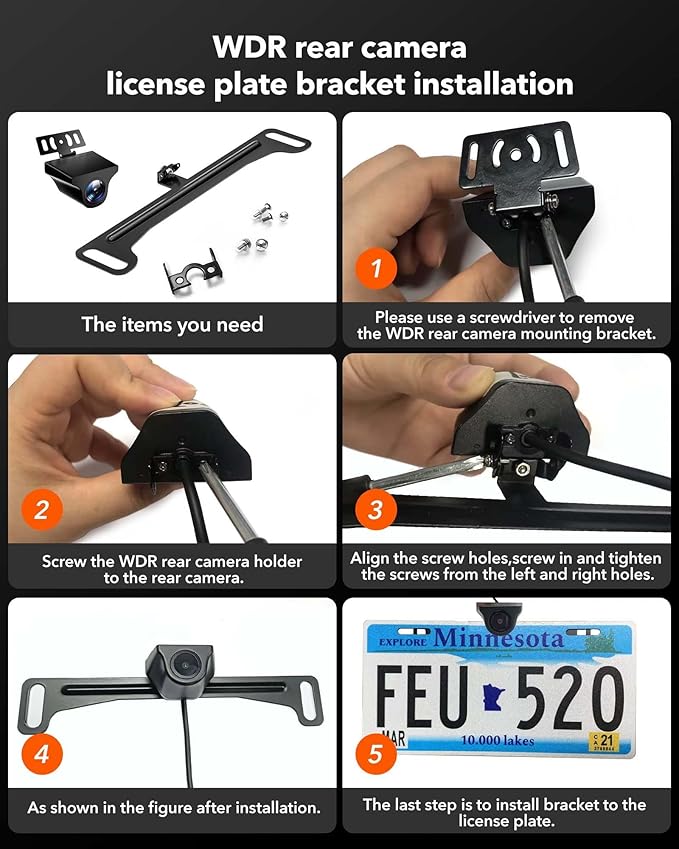 WOLFBOX Reverse Rear Camera License Plate Bracket, Installation Holder for Backup View Camera (Suitable for WOLFBOX Rear Camera of G840HG890G850G840SG930G900G900PROG850PROG900 Tripro)