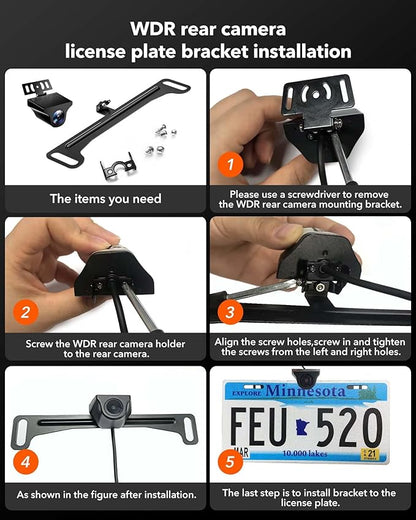 WOLFBOX Reverse Rear Camera License Plate Bracket, Installation Holder for Backup View Camera (Suitable for WOLFBOX Rear Camera of G840HG890G850G840SG930G900G900PROG850PROG900 Tripro)