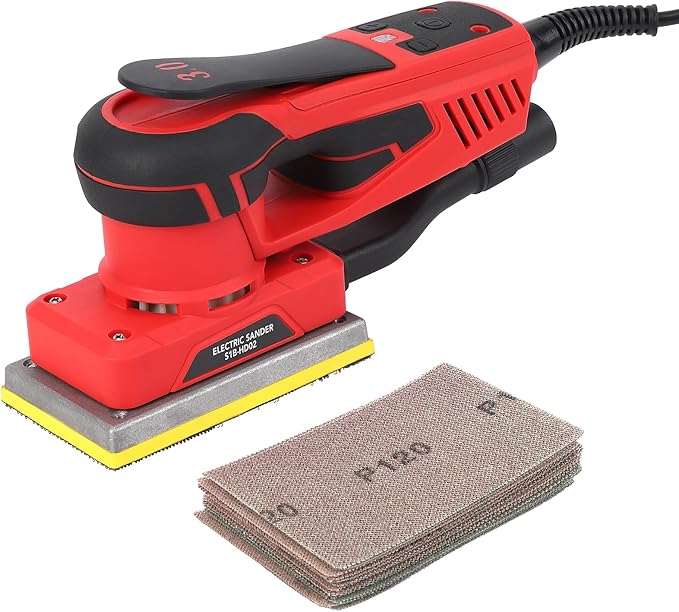 Electric Sheet Sander, Corded Multi-Function Detail Sander, 260W Brushless Motor Sheet Sander with 12 Sanding Paper, Max 10,000rpm Palm Sander with Brushless Motor Sanders for Woodworking