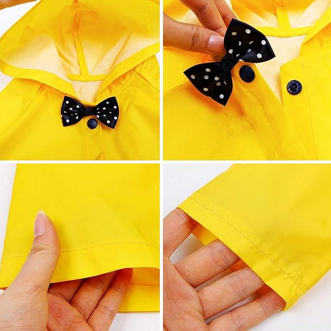 Age 2-10 Years Kids Hooded Button Down Long Jacket Bow Lightweight Raincoat