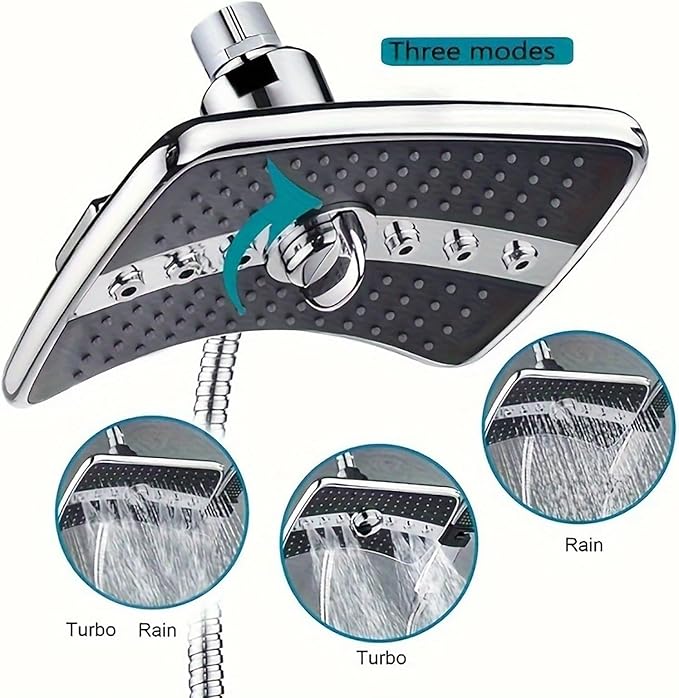 Rainfall Showerhead, Rectangular High Pressure Rain Fall Showerheads Rain Shower Head ABS Rainfall Shower Head Adjustable Angle 3 Levels Bathroom Showerhead