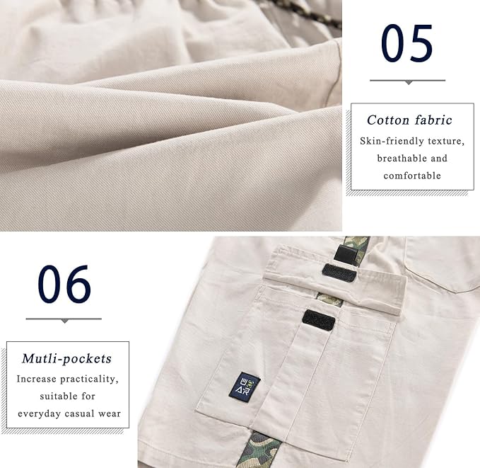 APTRO Men's Cargo Shorts Elastic Waistband Drawstring Summer Casual Cotton Big & Tall Relaxed Fit Work Shorts
