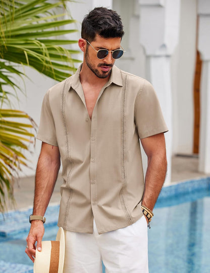 COOFANDY Mens Short Sleeve Cuban Guayabera Shirt Casual Summer Beach Button Down Shirts.