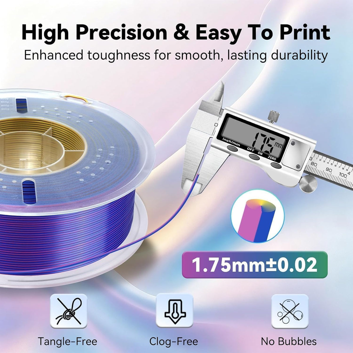 PLA Filament, Multicolor Silk PLA Filament, Tri Color 3D Printer Filament, 1.75 mm, Dimensional Accuracy +/- 0.03 mm, 1kg Spool(2.2lbs), Red Blue Yellow